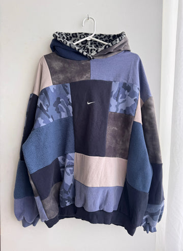 Blue camo patchwork hoodie